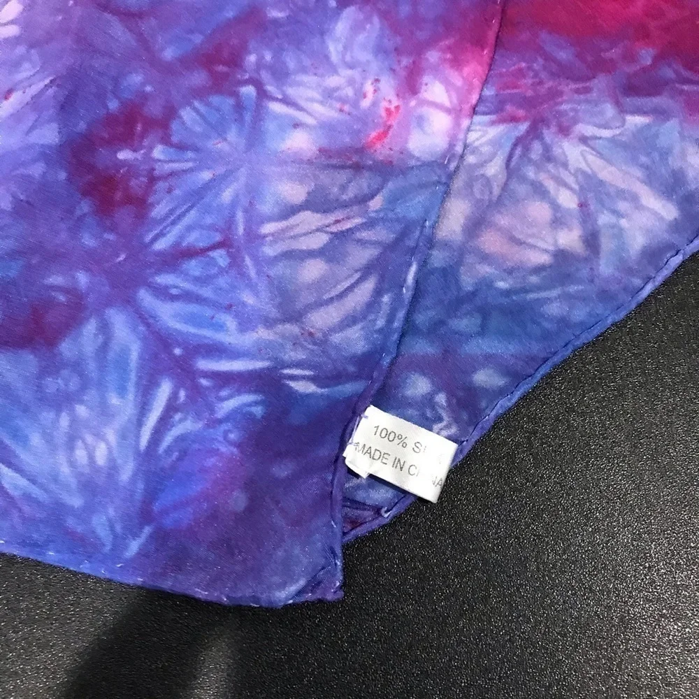 2 tie dye immersion dyed silk handkerchiefs purple magenta